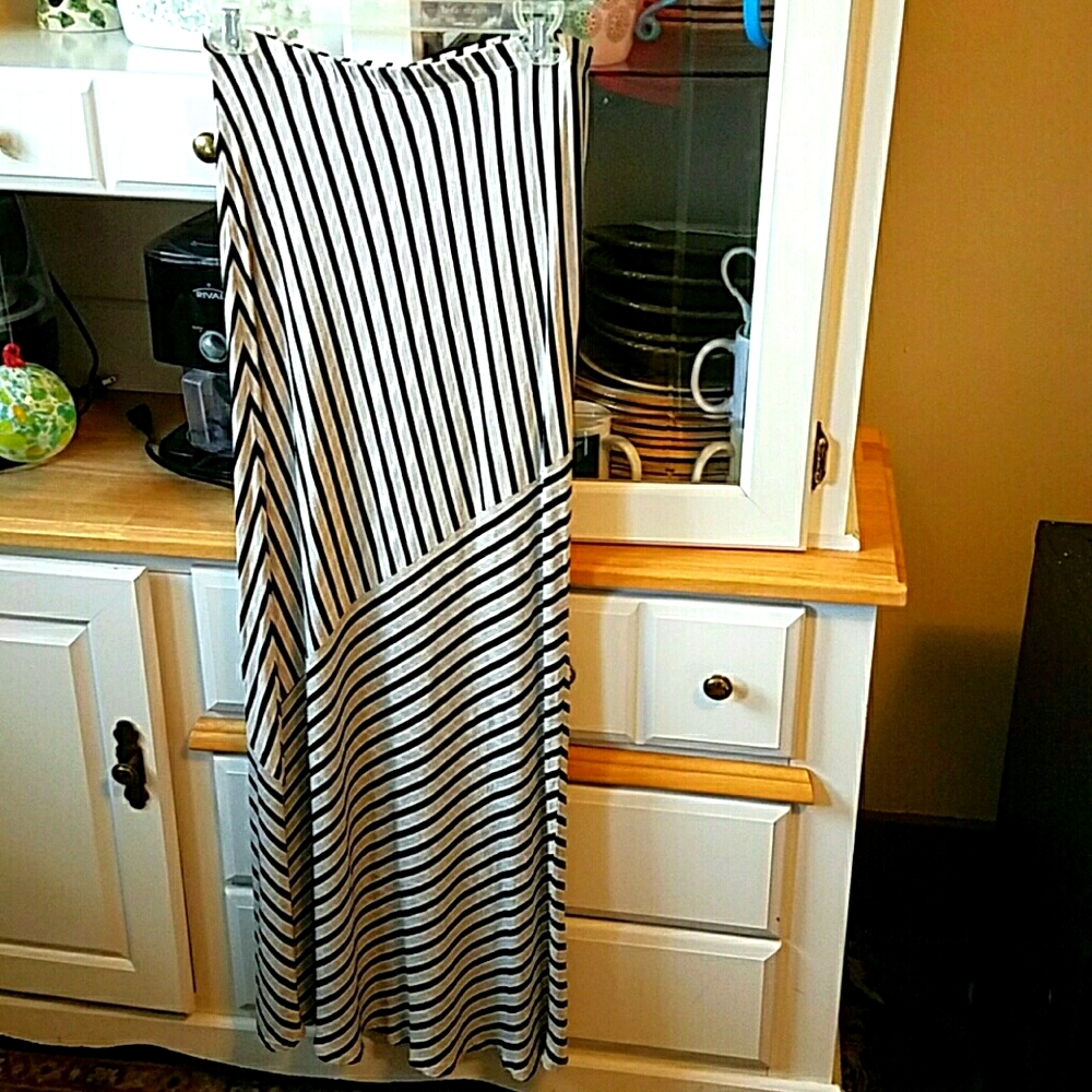 Matty M striped maxi skirt tan, black, white